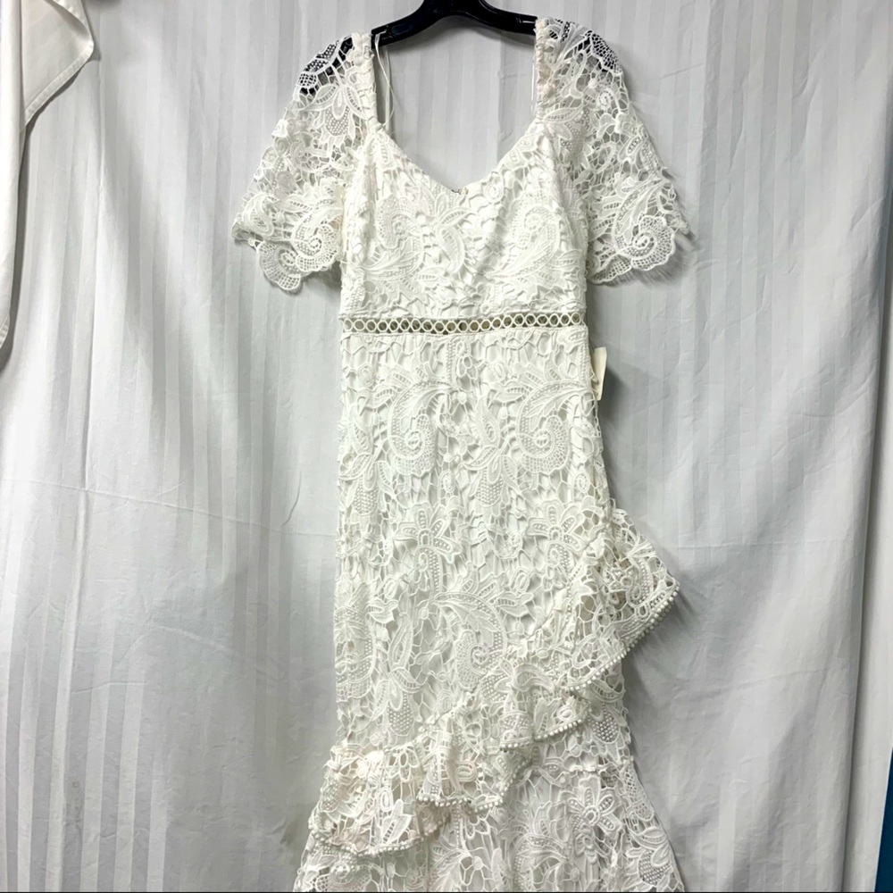 Briarwood White Lace Ruffled Midi Dress